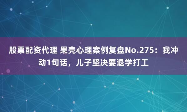 股票配资代理 果壳心理案例复盘No.275：我冲动1句话，儿子坚决要退学打工